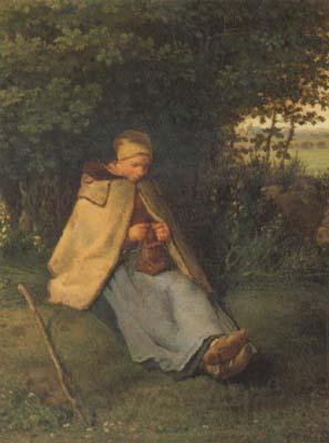 jean-francois millet Woman knitting (san19) Norge oil painting art